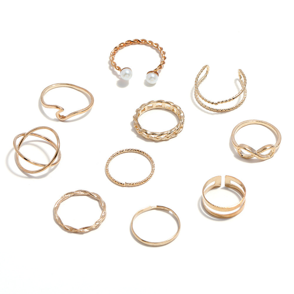 Womens Alloy Ring Set Pearl Retro Rings Fashion Jewelry Accessories Everyday Wearable Special Occasions Silver