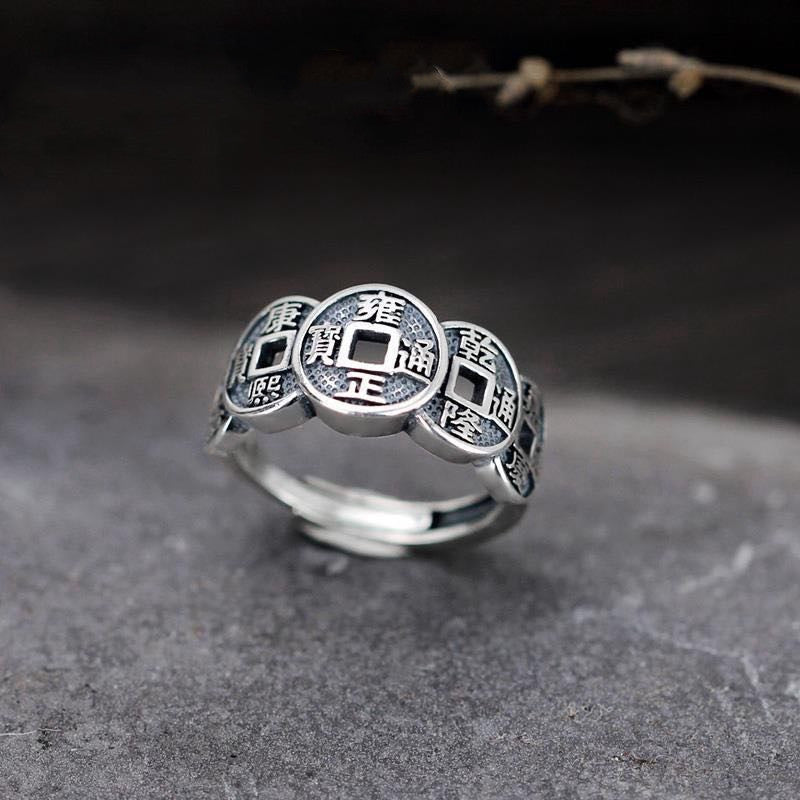 Unisex Index Finger Ring Vintage Distressed Adjustable Alloy Metal Unique Design Symbolic Lucky Charm One Size