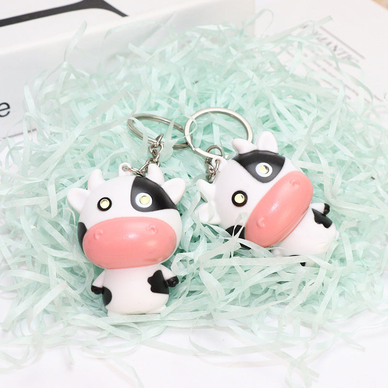 Cow Keychain With Bell Super Mini Ring Fun Glowing Pendant Plastic Accessory For Keys And Bags Black And White