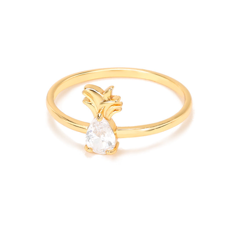 Copper Pineapple Ring With Micro Zircon Inlay Gold Finish European American Design Individually Packed For Women