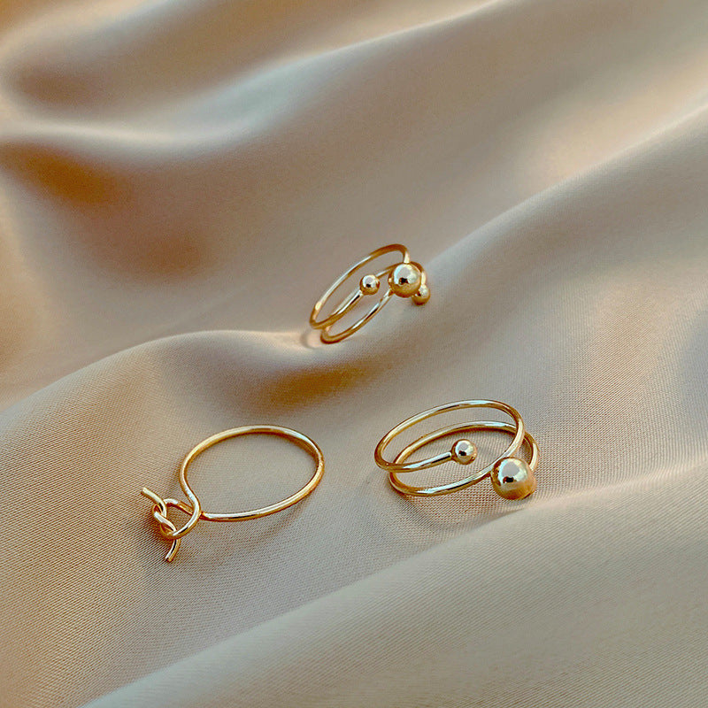 Women Adjustable Gold Plated Rings With Geometric Design And Artificial Gems For Wedding Jewelry Korean Fashion