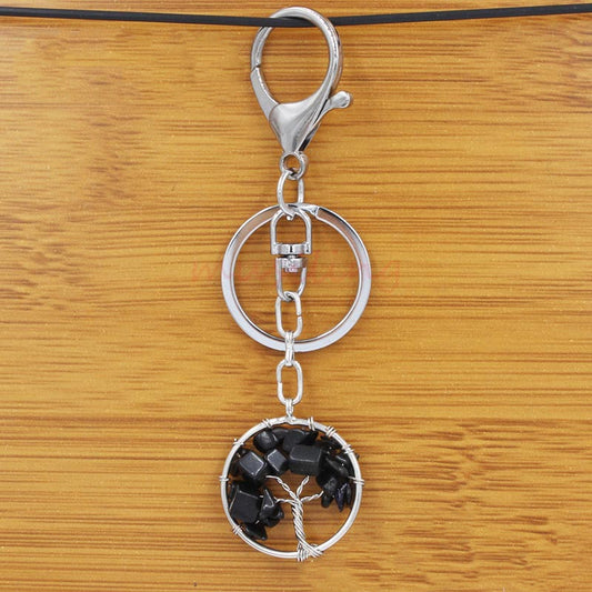 Crystal Tree of Life Amethyst Keychain Pendant Electroplated Round Charm for Handbags and Backpacks Decoration