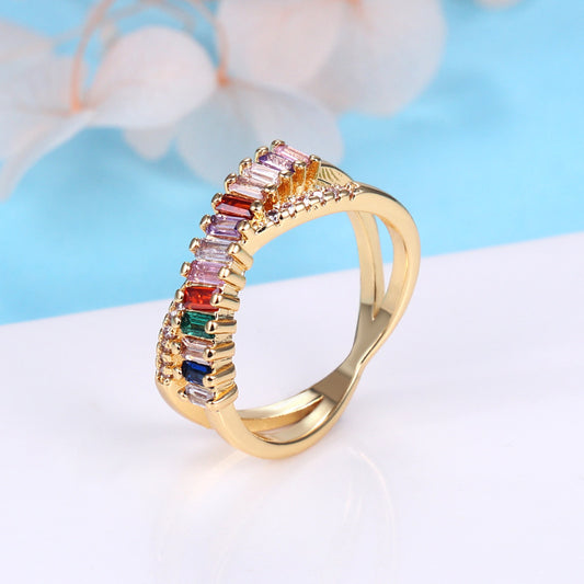 Womens Copper Zircon Constellation Ring For Wedding Engagement Micro Inlay Color Zircon Electroplated Durable Jewelry