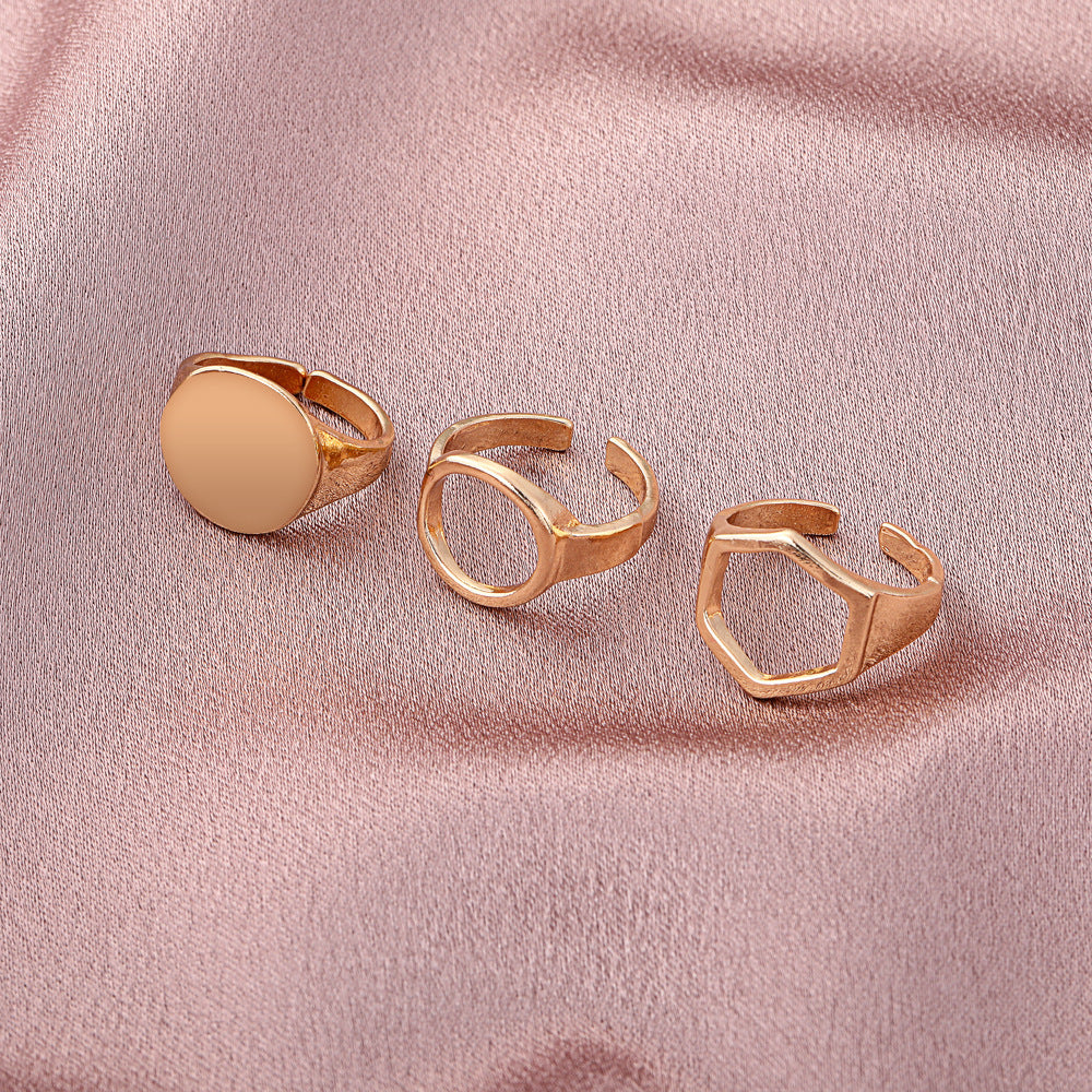 Vintage Hollow Pentagonal Geometric Ring Set Birthday Gift