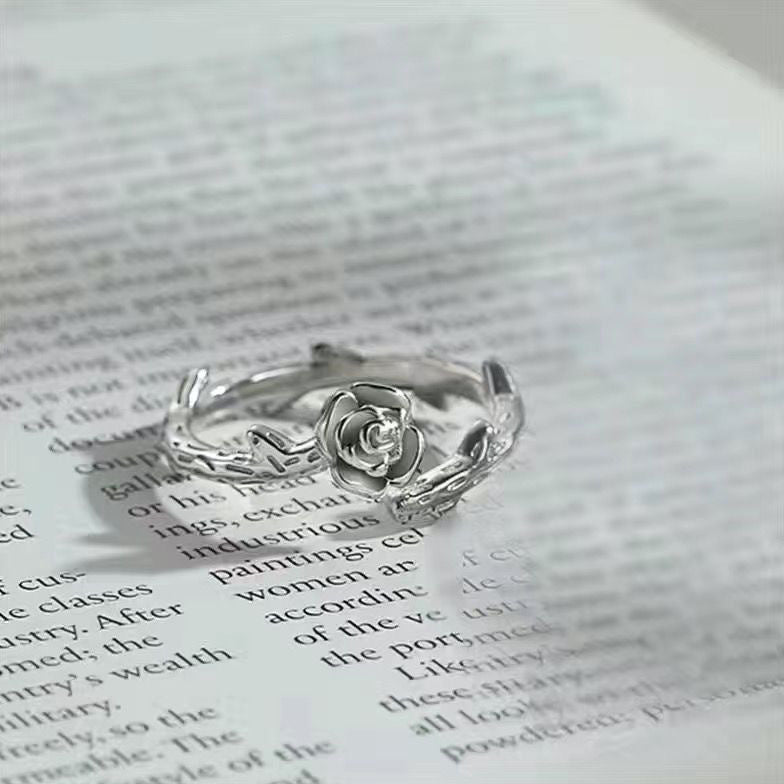 Open Mouth Rose Ring Geometric Style Electroplated Alloy Adjustable Ring For Women Rose Flower Elegant Accessory