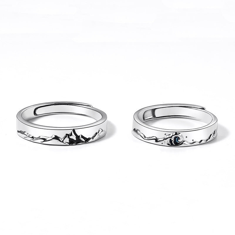 Mens And Womens Silver Couple Ring Geometric Design Matching Jewelry For Him And Her Fashion Jewelry For Pairs