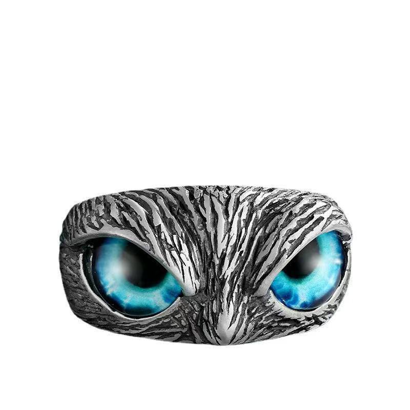 Vintage Owl Ring With Gemstone Adjustable Silver Jewelry Animal Zodiac Design Gift For Men Women Unisex Accessory