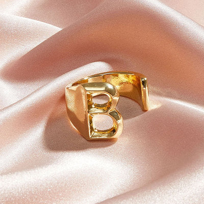 Gold Alloy Letter Ring For Women Initial Alphabet Ring Electroplated Simple Fashion Jewelry Gift For Daily Wear Style
