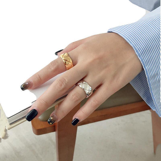 Geometric Wide Diamond Face Alloy Ring European American Design Wedding Ring Elegant Individually Packed Rings