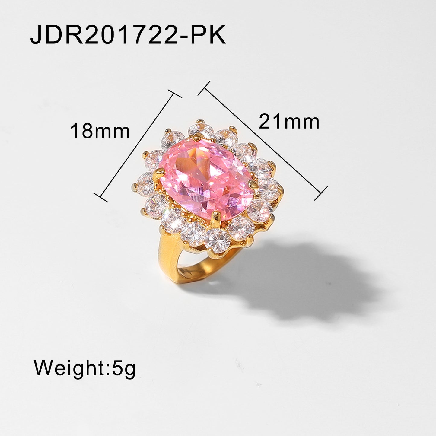 Womens Flower Ring Stainless Steel Zircon Inlay Oval Gem