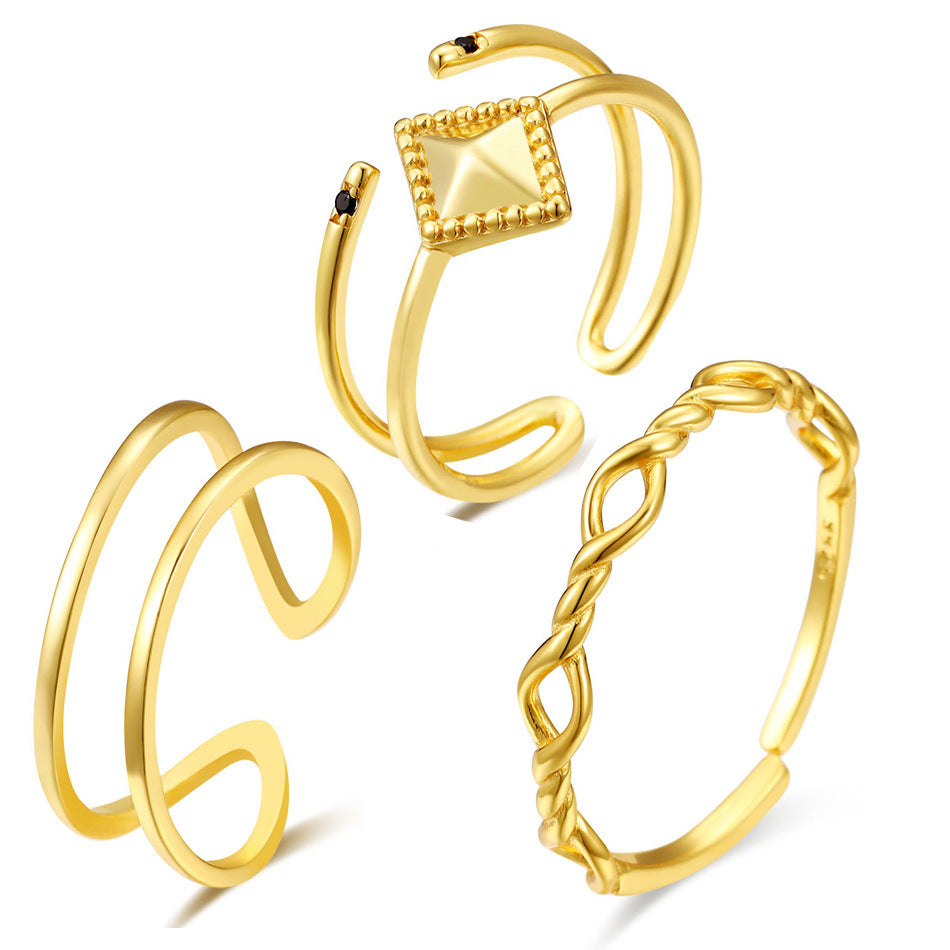 Womens 925 Sterling Silver Ring Double Layer Geometric Knotted Ring Korean Fashion Geometric Ring for Women Girls Party Jewelry Gift Double-Layer Ring