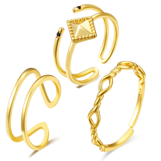 Womens 925 Sterling Silver Ring Double Layer Geometric Knotted Ring Korean Fashion Geometric Ring for Women Girls Party Jewelry Gift Double-Layer Ring