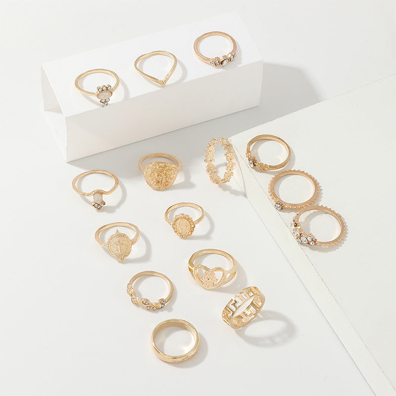 Women Retro Ring Set Alloy Electroplated Love Branch Bergamot Design European American Style Jewelry Everyday