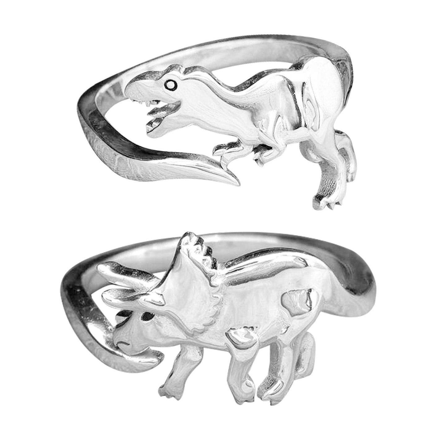 Four Dinosaur Rings Set Ancient Silver Animal Zodiac Adjustable Alloy Unisex Rings For Everyday Wear Now Bests