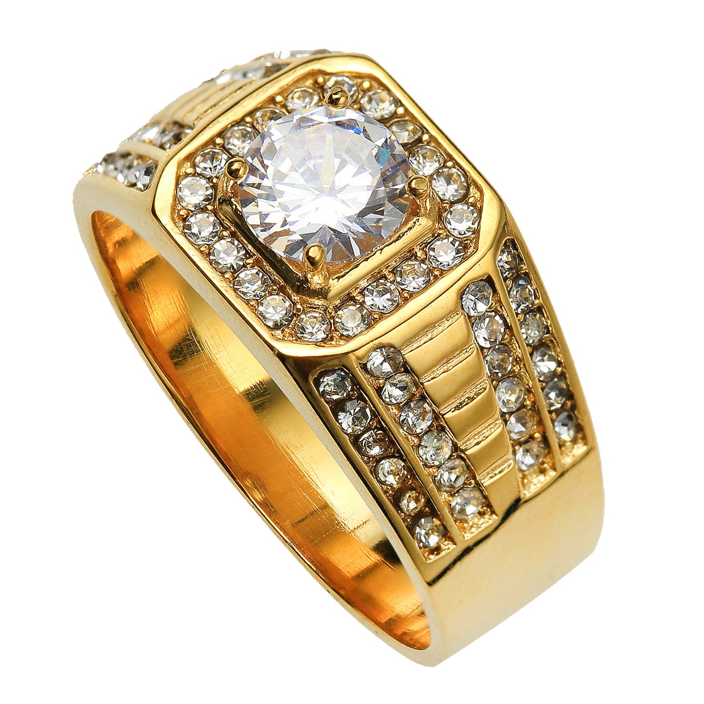 Unisex Stainless Steel Ring European Geometric Rhinestone Band White Gold Size 7 8 9 10 11 Fashion Jewelry Pro