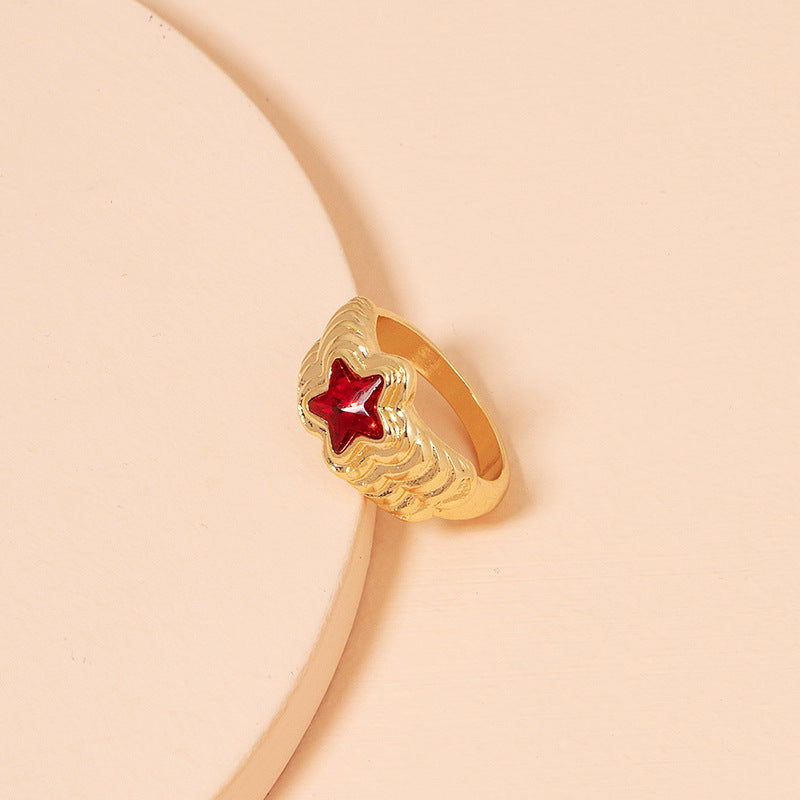 Unisex Alloy Five Pointed Star Ring Korean Fashion Electroplated Inlaid Gems Jewelry Accessory Timeless Fashion Glam