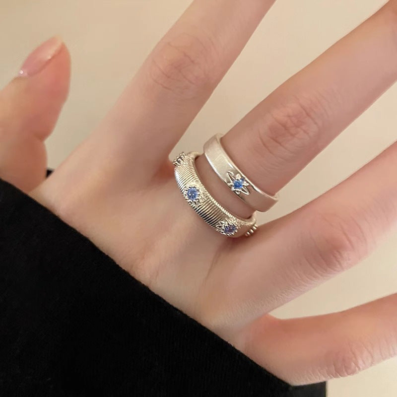 Womens Copper Cross Ring With Blue Diamond Accent Electroplated Elegant Adjustable Opening Fashion Jewelry Gift