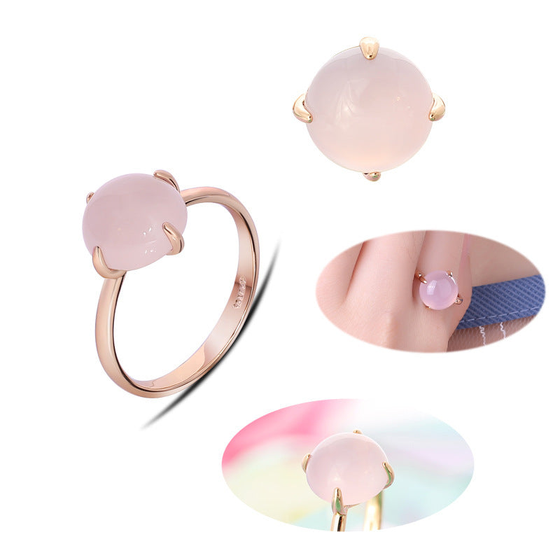 Women's U Shape Ring with Semi Precious Stone Inlay Gold Plated Copper Ring Fashion Jewelry Ring for Women Girls Semi-treasure Chalcedony Ring