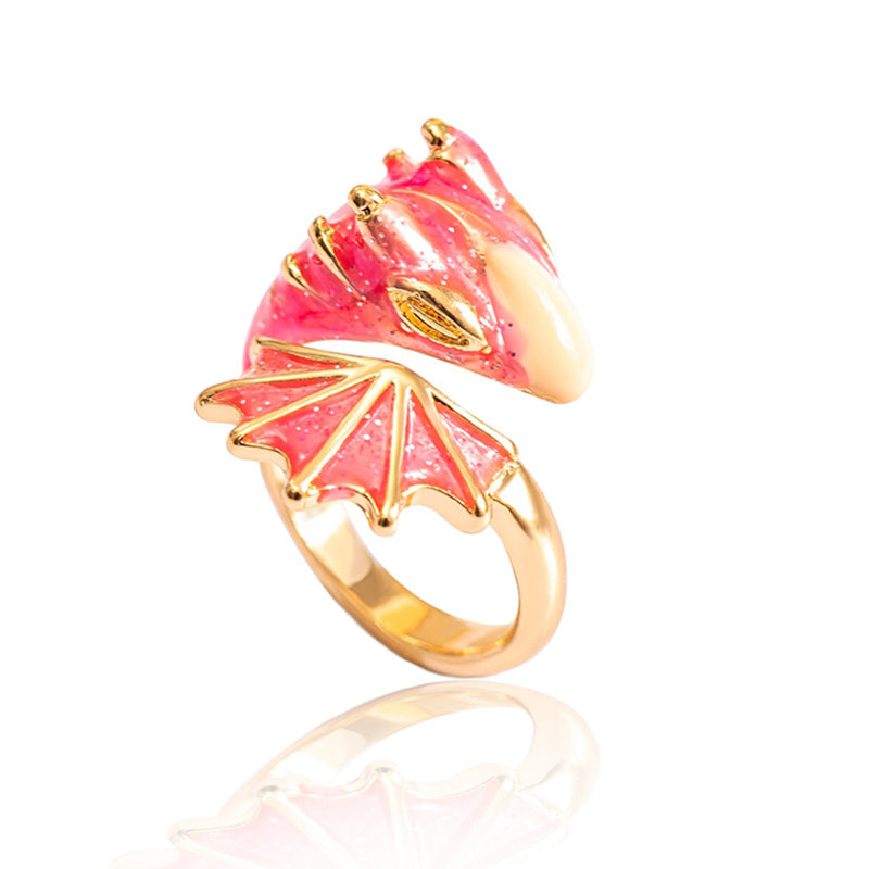 Boho Dragon Wing Adjustable Ring Zinc Alloy Enamel Glitter Statement Jewelry Blue Green Pink Red Women Sparkle