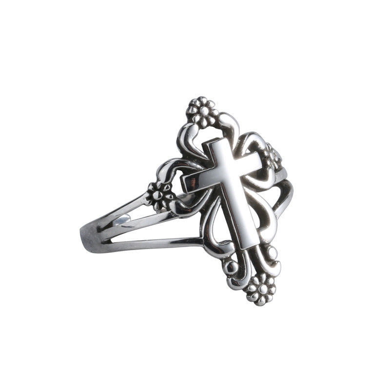 Womens Adjustable Silver Cross Ring Nordic Design Retro Fashion Band Rings For Women Jewelry Everyday Wardrobe