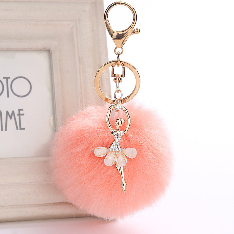 Car Keychain Pendant Simulation Rabbit Hair Accessory Metal Plush Key Ring Bag Charm Fluffy Colorful Gift Style