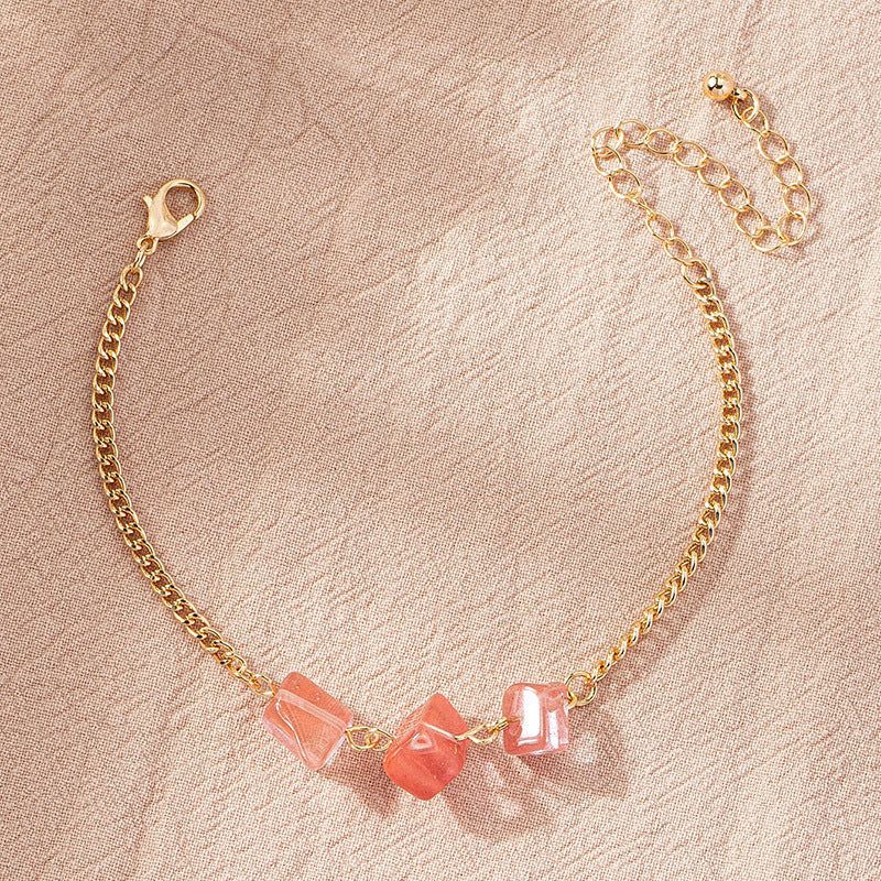 Geometric Irregular Crushed Stone Alloy Bracelet Pink Fashion Accessory Chic Everyday Wear Statement Piece Now