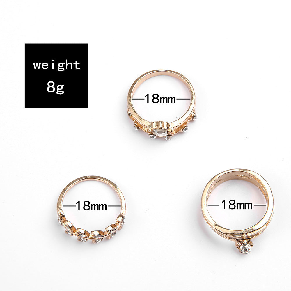 Womens Flower Ring Set 3 Piece Gold Alloy Inlaid Gem European Vintage Wedding Rings Fashion Jewelry Gift Style