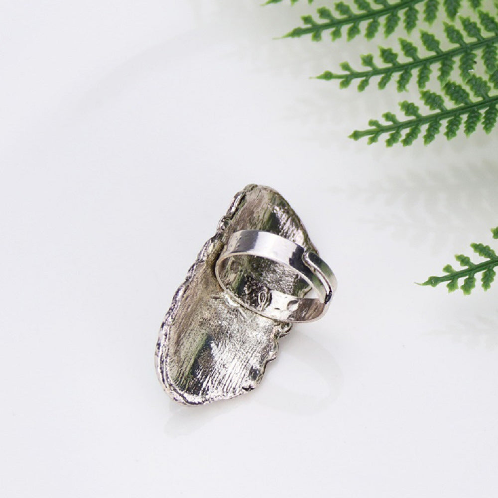 Womens Adjustable Alloy Ring Antique Silver Turquoise Ethnic Vintage Statement Ring For Girls And Women Classic Look