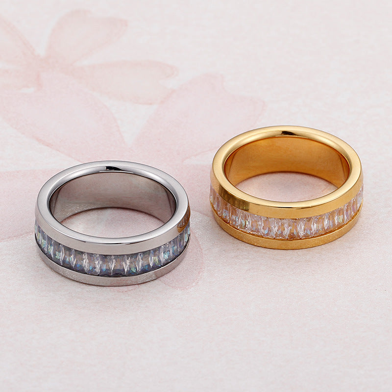 Geometric Titanium Steel Ring With Diamond Electroplated Stainless Steel Durable Everyday Style For Daily Style