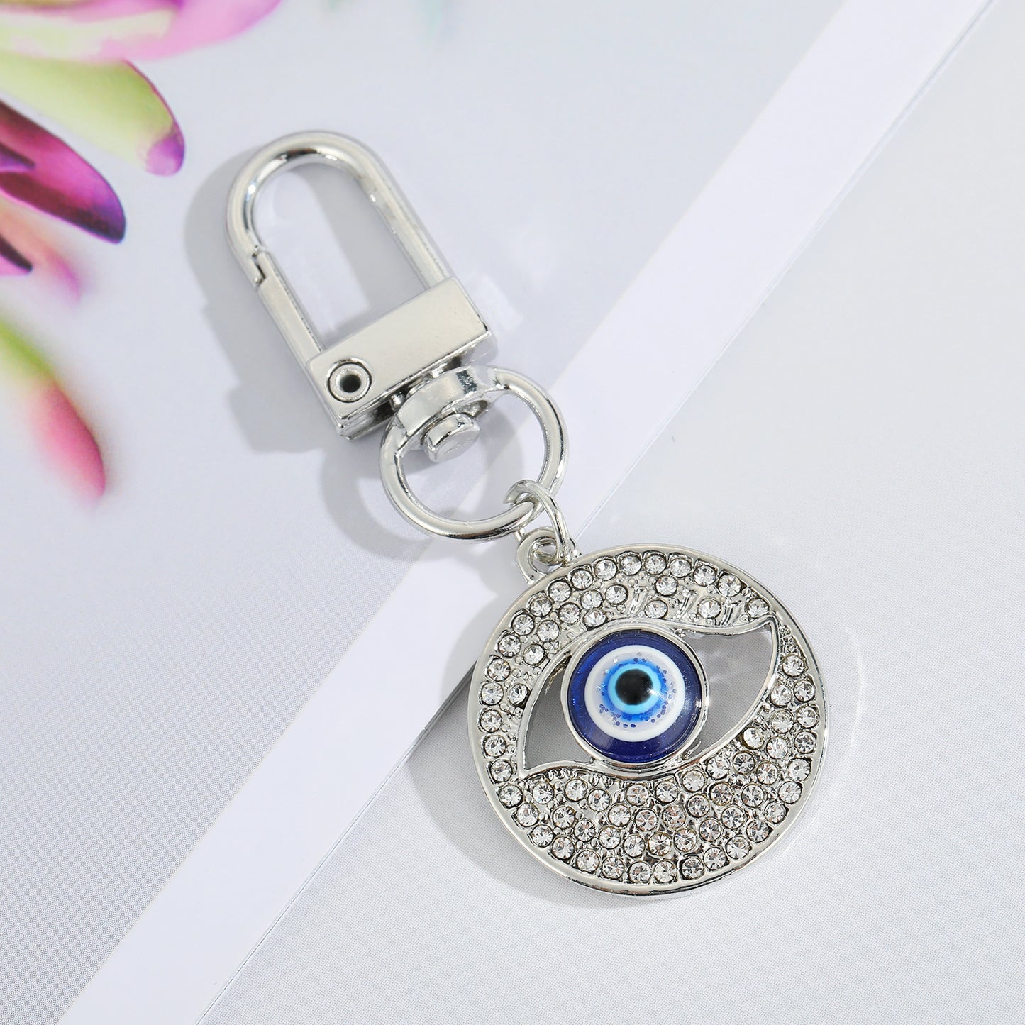 Alloy Keychain Pendant Dripping Oil Eye Design Key Ring Bag Charm Fashion Accessory Durable Silver Finish Trendy Look