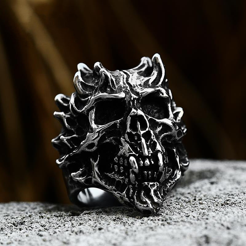 Mens Punk Skull Ring Titanium Stainless Steel Vintage Biker Ring Cool Fashion Jewelry Gothic Rings for Men and Women Gift Idea Statement Ring