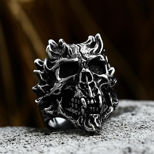 Mens Punk Skull Ring Titanium Stainless Steel Vintage Biker Ring Cool Fashion Jewelry Gothic Rings for Men and Women Gift Idea Statement Ring