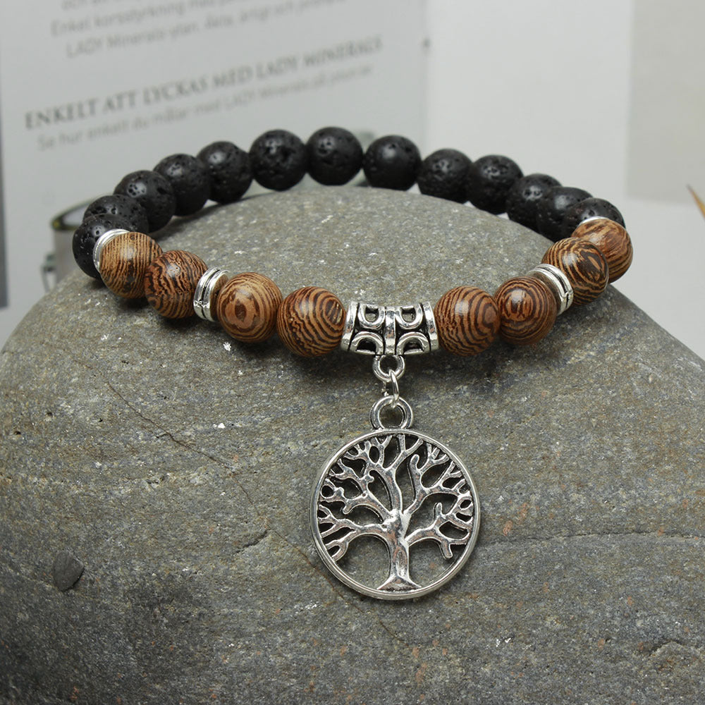 Unisex Volcanic Stone Bracelet Buddha Bead With Lotus Pendant Tree Of Life Geometric Jewelry For Everyday Wear