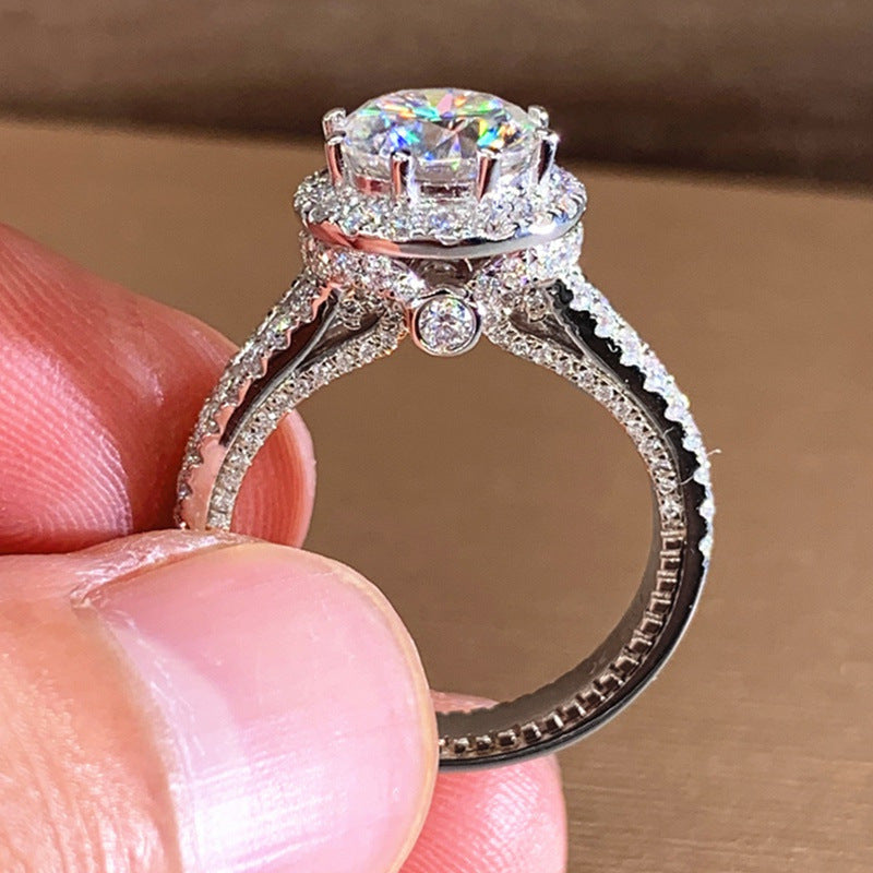 Womens Ring Micro Inlaid Zircon Round Rhinestones Copper Classic Geometric Elegant Fashionable Durable Jewelry