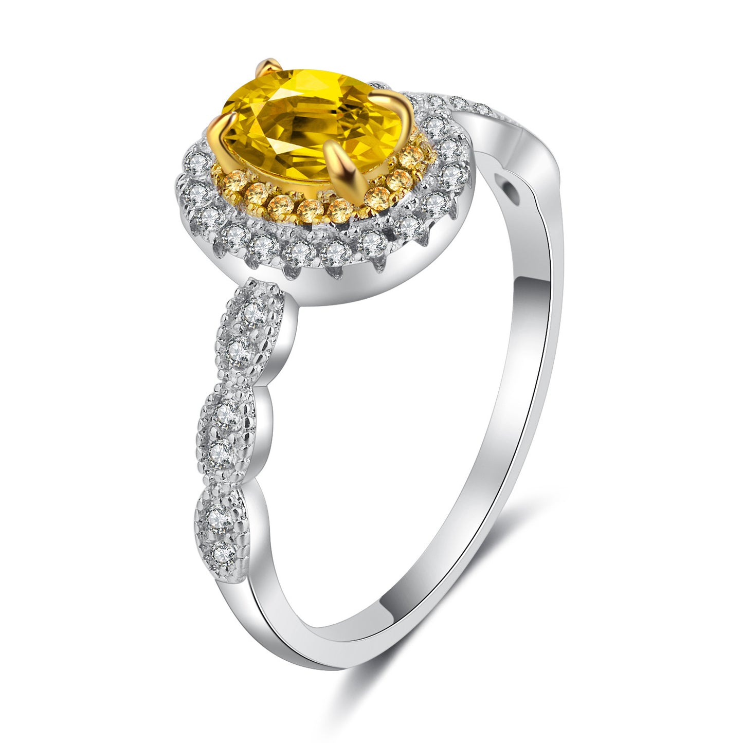 Plated 18k White Gold Yellow Diamond Ring