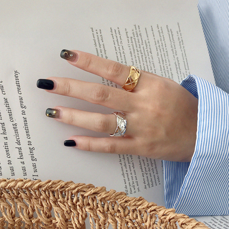 Geometric Wide Diamond Face Alloy Ring European American Design Wedding Ring Elegant Individually Packed Rings