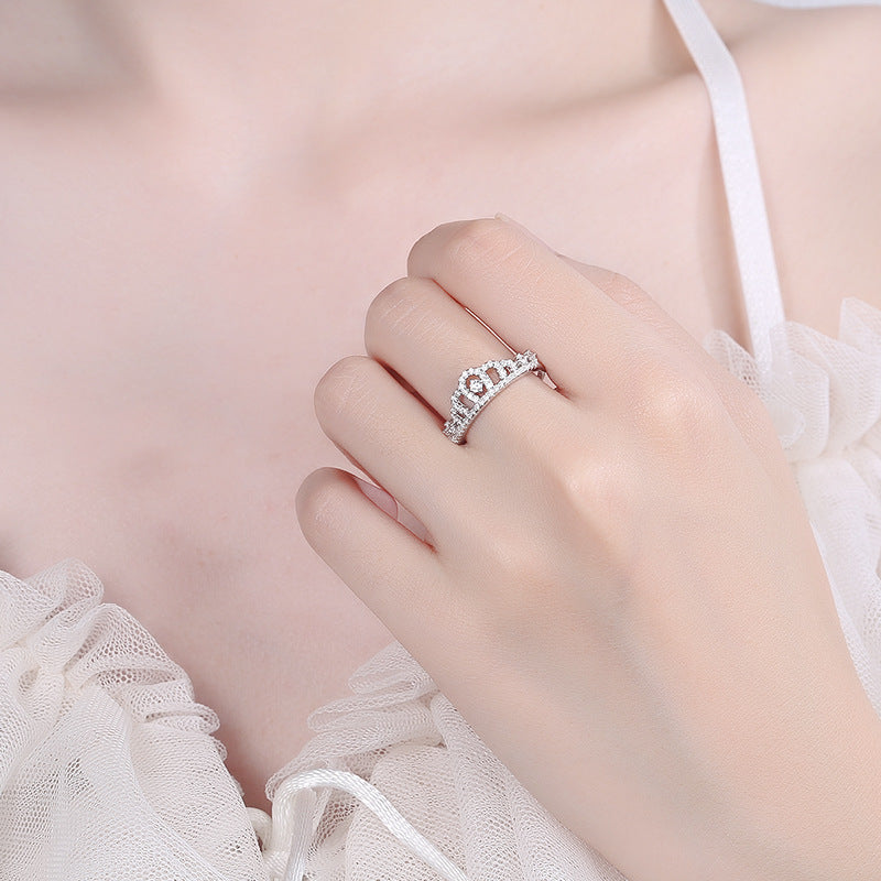 Sterling Silver Crown Ring With Full Diamond Micro Inlay Individually Packed Birthday Gift European Crown Ring