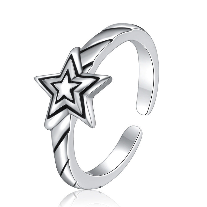 Five Pointed Star Ring Adjustable Geometric Thai Silver Finish Jewelry For Women Daily Vintage Rings Size Type