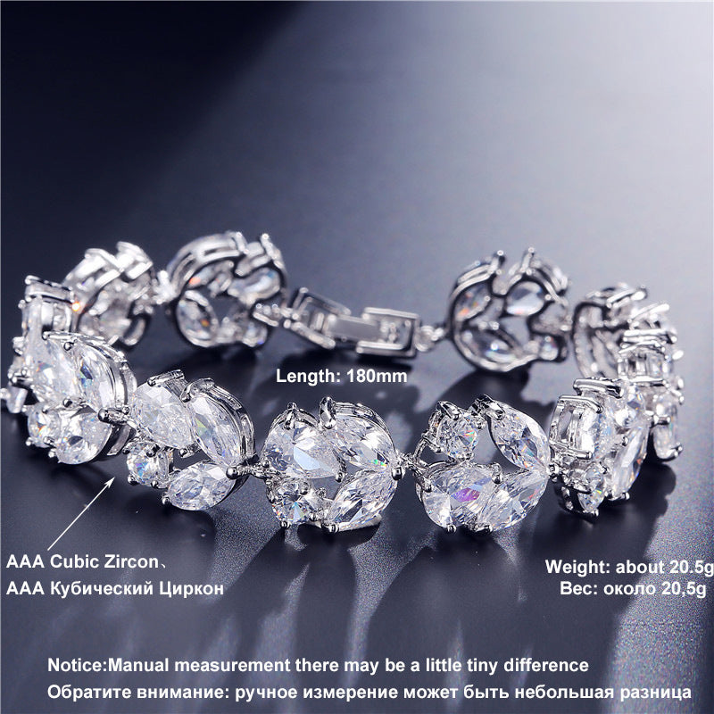 Geometric Copper Zircon Diamond Cut Bracelet Platinum Plated Womens Fashion Bangle European Design Jewelry Sparkling