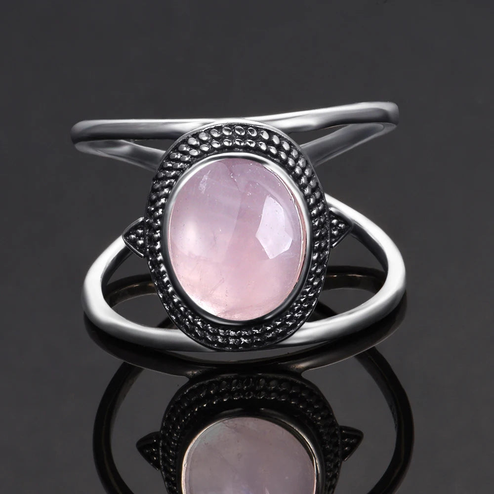 Retro Pattern Crystal Gemstone Flower Ring Pink Copper For Women US Sizes 06 07 8 9 10 Elegant Vintage Jewelry