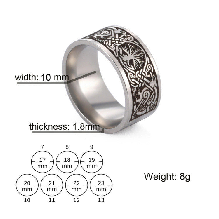 Mens Tree of Life Stainless Steel Ring Electroplated Fashion Jewelry Trendy Durable Band for Men Elegant Style