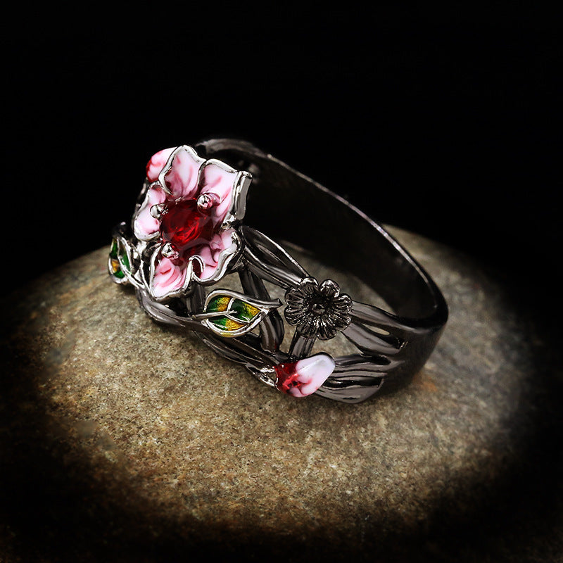 Womens Gold Plated Two Tone Flower Ring With Artificial Gemstone For Special Occasions Or Everyday Wear For Any Style