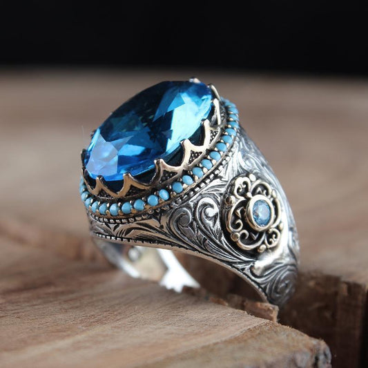 Women Geometric Alloy Insect Ring With Blue And Green Zircon Gemstone Inlay Fashion Jewelry For Everyday Wear Delight