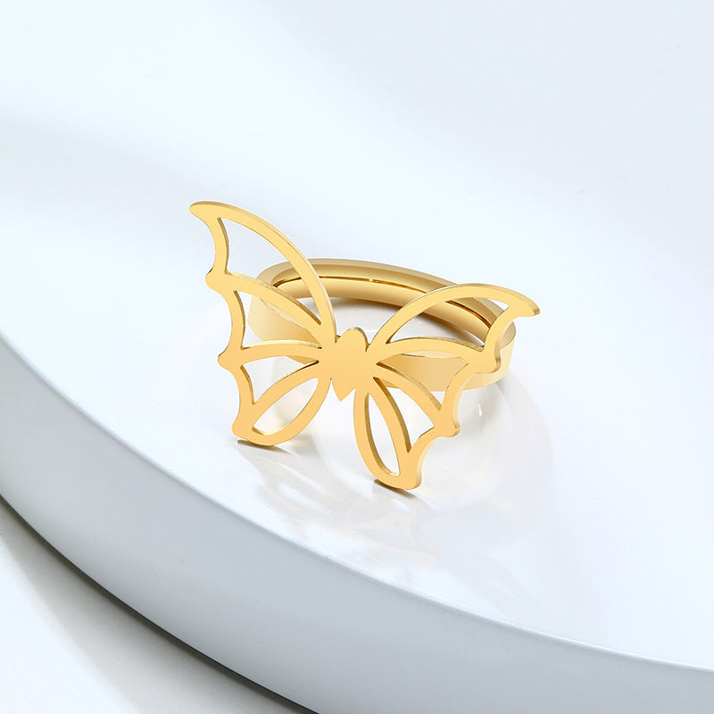 Stainless Steel Butterfly Ring Gold Tone For Women Fashion Jewelry Accessory Gift Idea Handmade Classic Trendy