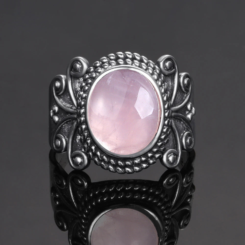 Retro Pattern Crystal Gemstone Flower Ring Pink Copper For Women US Sizes 06 07 8 9 10 Elegant Vintage Jewelry