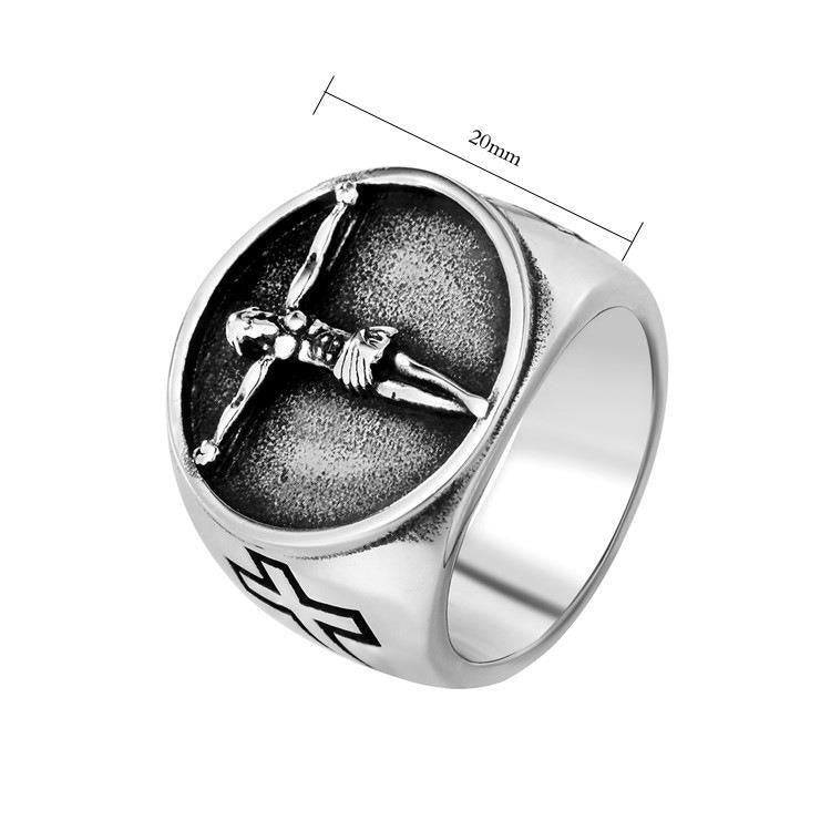 Mens Vintage Cross Ring Stainless Steel Geometric Design Durable Fashion Statement Jewellery For Everyday Wear