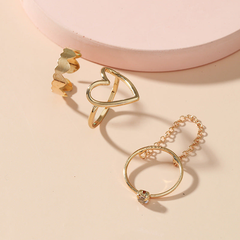 Womens Fashion Ring Gold Plated Metal Sleeve Hollow Heart