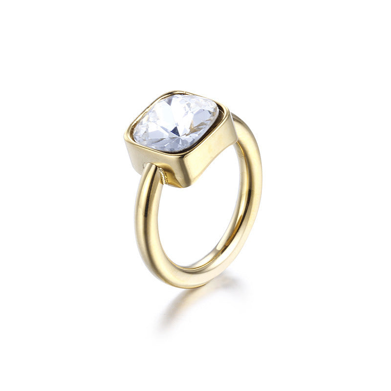 Ladies Titanium Steel Ring with Multicolor Zircon Stones Fashion Jewelry European Geometric Ring Unisex Ring Titanium Steel Band Ring