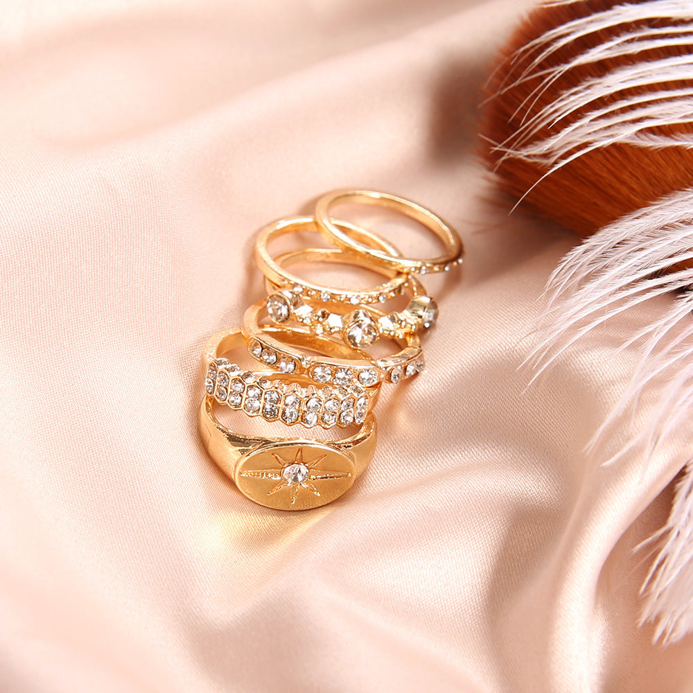 Gold Alloy Geometric Ring With Artificial Gemstones Electroplated Statement Jewelry For Women Girls Gift For Fashion