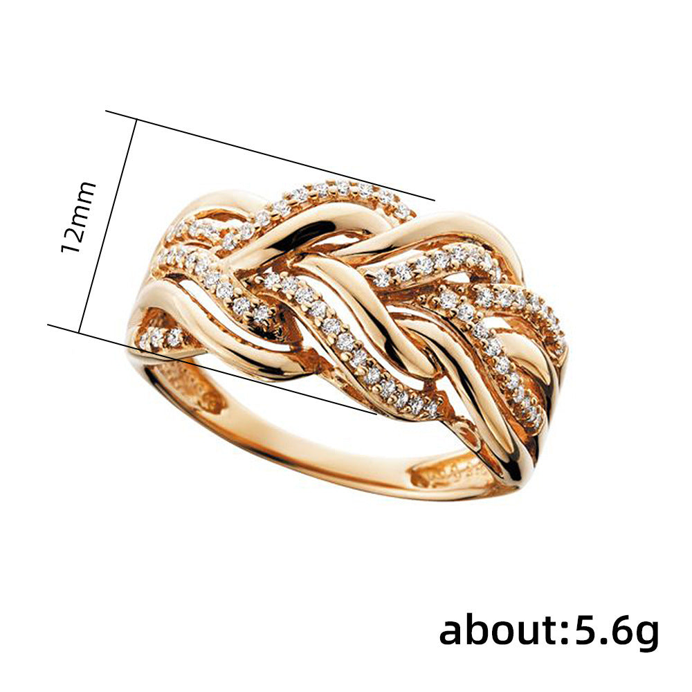 Womens Copper Ring Multi Layer Hollow Zircon Geometric Lines Design Fashion Jewelry For Zircon Ring Style Gold